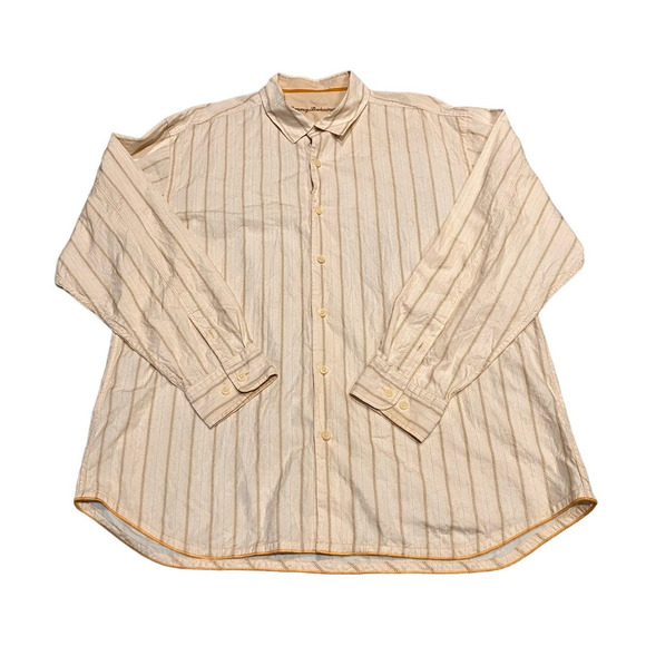 Tommy Bahama Silk Blend Long Sleeve Men's Shirt XL Stripes Gold Beige - Picture 1 of 9